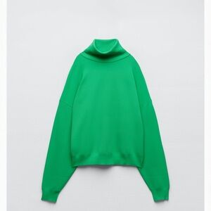 ZARA green stretched knit  turtleneck green sweater, size Xl.